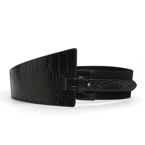 2/$30 NWT Black Faux Vegan Leather Alligator Loop Corset Luxury Belt - Picture 3 of 14